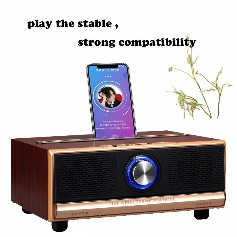High-power home TV karaoke wooden bluetooth speaker stereo three-in-one with wireless dual microphone amplifier subwoofer audio High-power home TV karaoke wooden bluetooth speaker stereo three-in-one with wireless dual microphone amplifier subwoofer audio